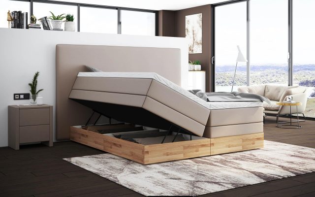 Boxspringbett mit Bettkasten aus Holz